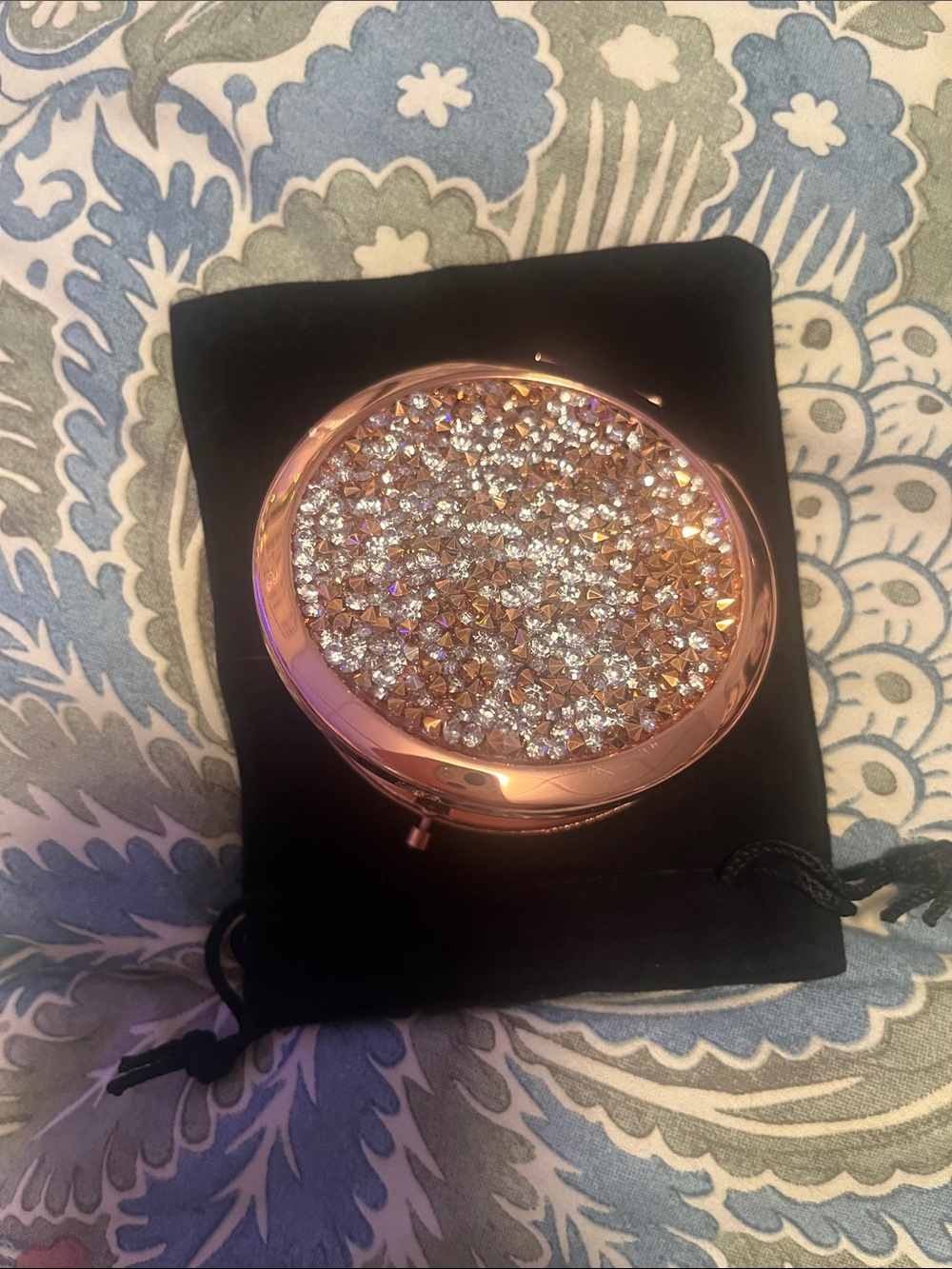 New Rose Gold Crystal Compact Mirror with Dust Bag